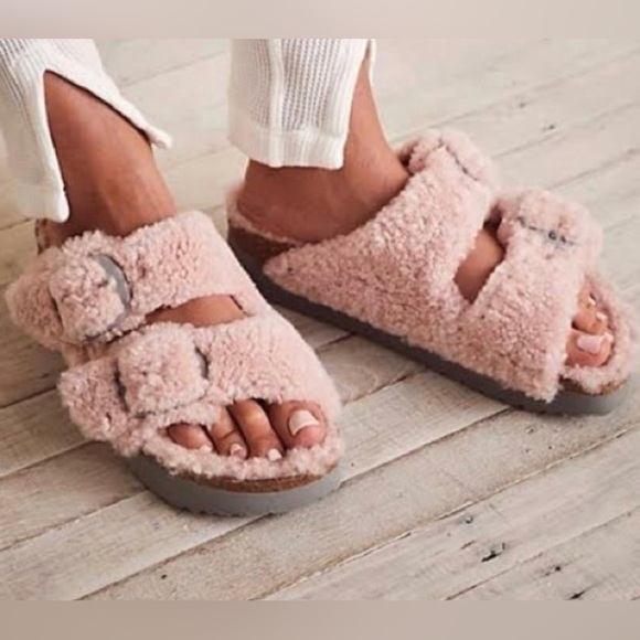 Papillio by Birkenstock Arizona Big Buckle Teddy Shearling Platform Sandals 37 - Picture 1 of 7